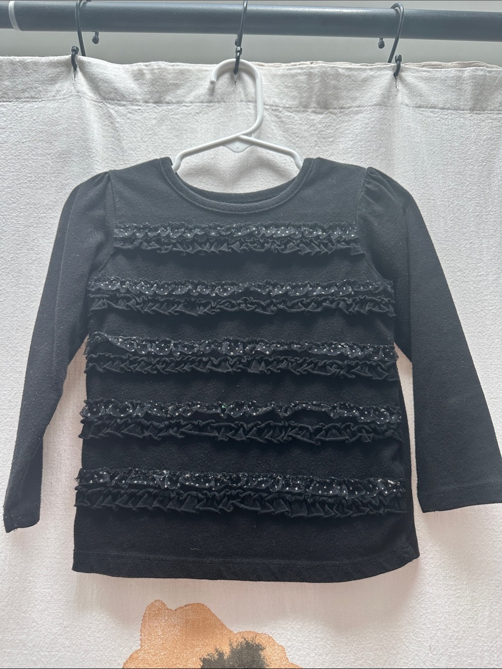 Garanimals Black Long Sleeve Ruffle Tee with Sequin Trim